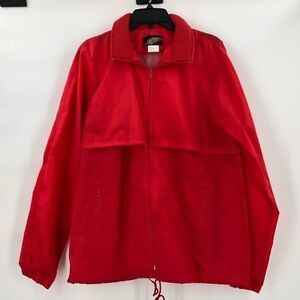 GOLDEN Bear VTG Unisex Bright Red Windbreaker Hidden Hood Full Zip Size Medium